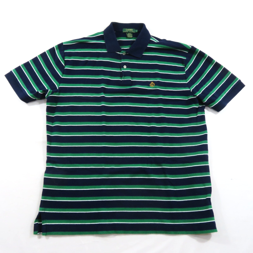 Lauren Ralph Lauren Polo Shirt 1/4 Button Blue Green White Stripes L Golf
